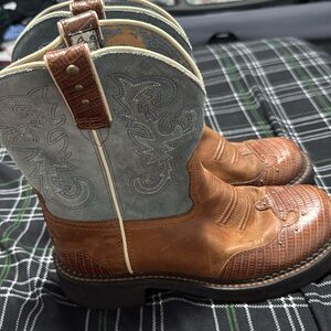 Ariat Fatbaby Original boots Western Womens Sz 8 1/2B Cowboy Brown & Teal Green